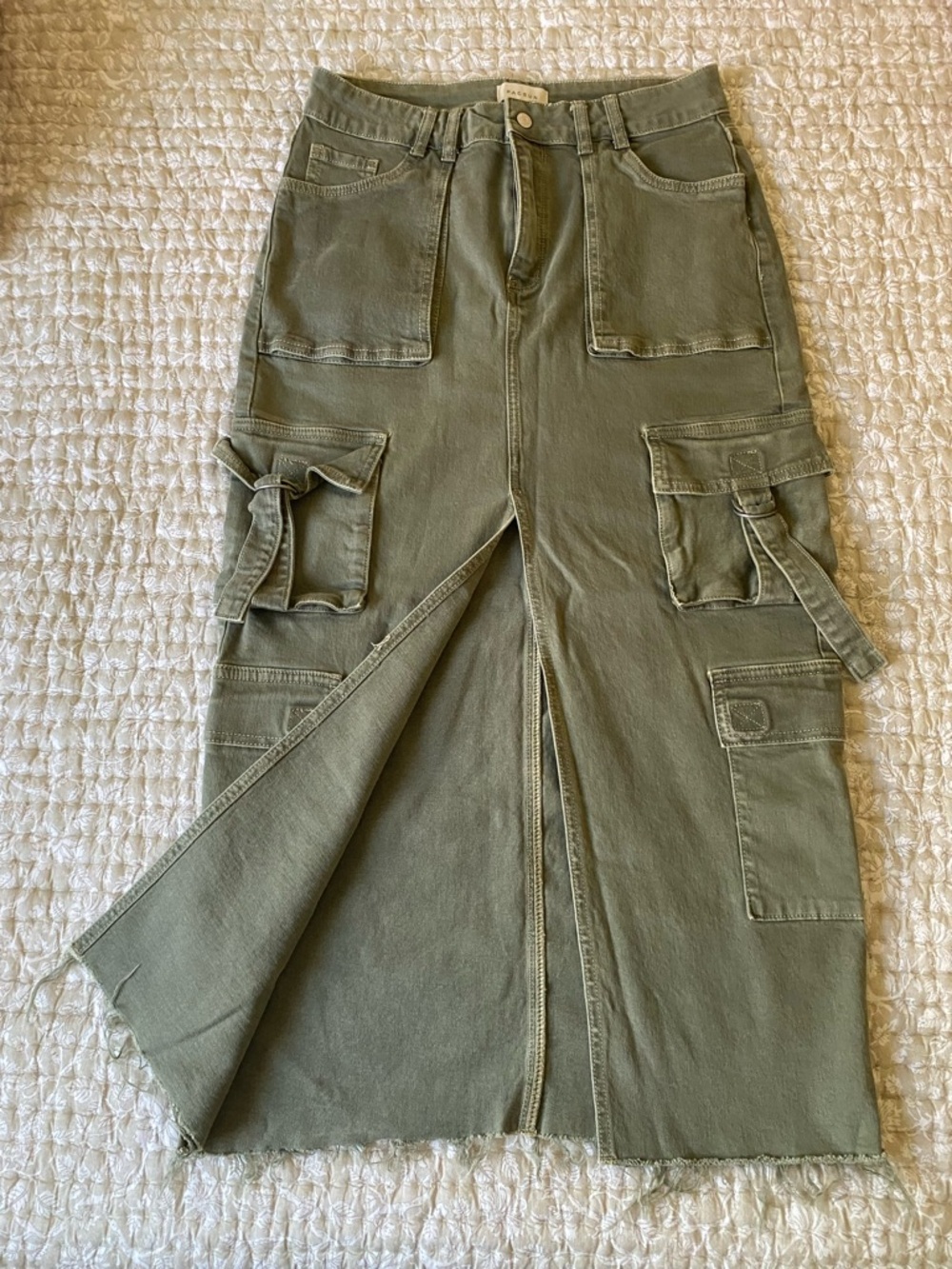 Pacsun Olive Green Cargo Pocket Midi Skirt with Front Slit - Picture 2 of 6